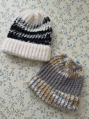 Kids Knit Beanie Hat - Cream & Gray Two-Pack